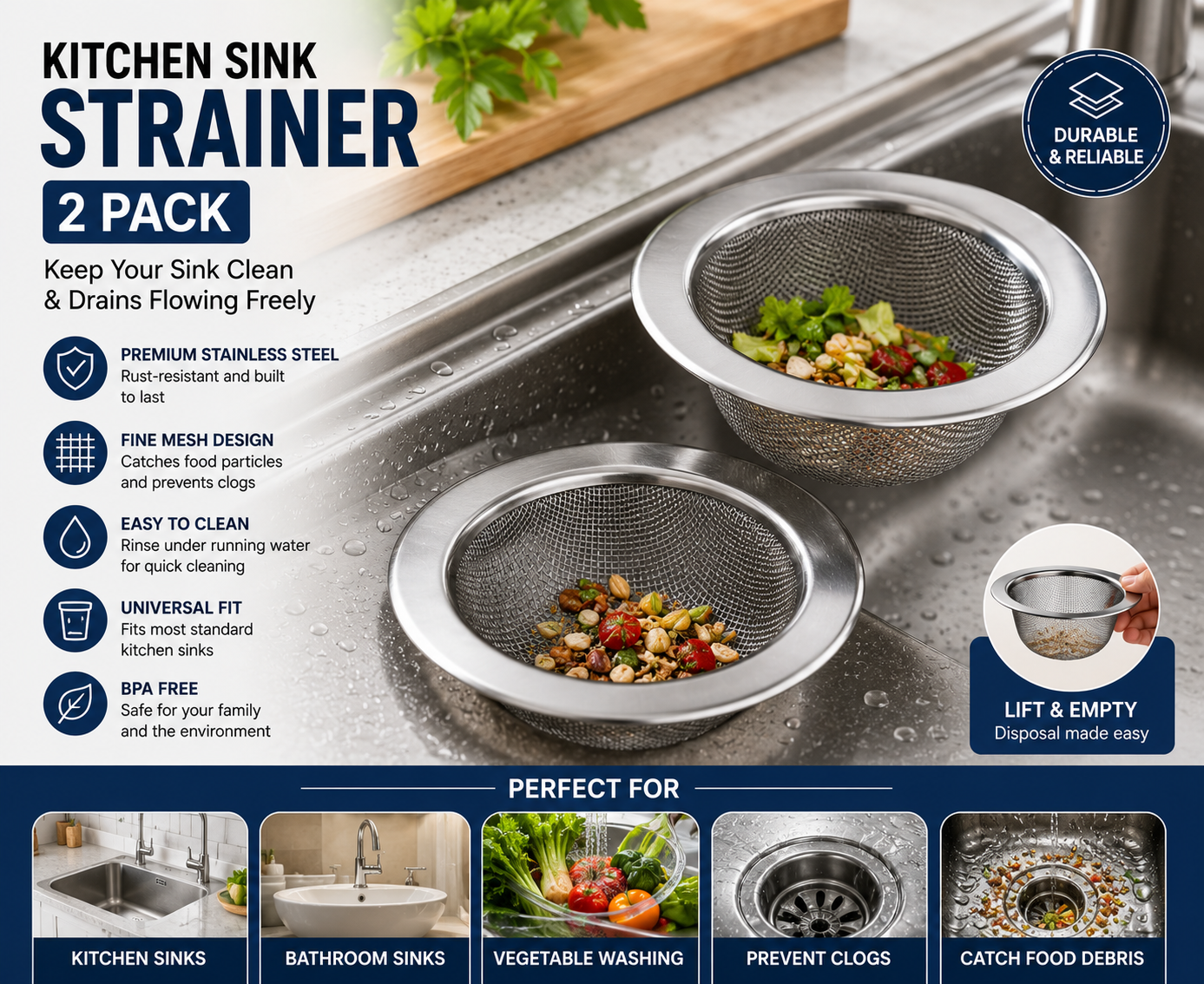 Kitchen Sink Strainer 2 Pack